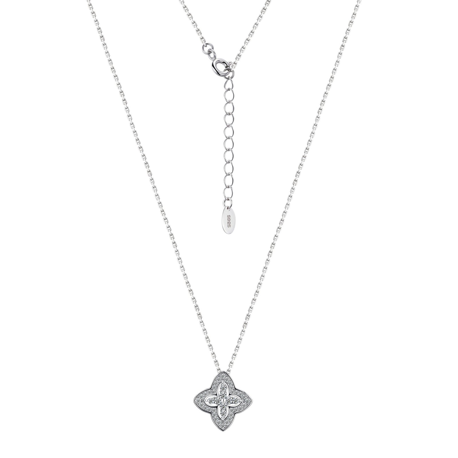 S925 Sterling Silver Pave Clover Moissanite Necklace 40-45cm D Color VVS1 Silver Gold Dual Tone GRA Certified Gift Box - Image 8