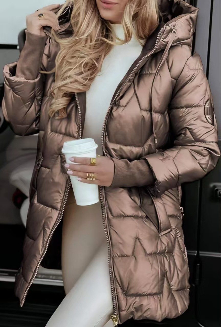 Elegant Winter Hooded Down Jacket Cardigan Coat - Image 4