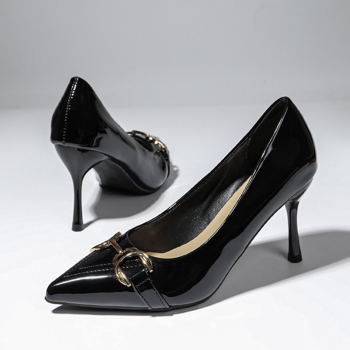Elegant Sexy Patent Leather Nude High Heels For Women 2026 Spring Summer New Pointed Toe Low Cut Medium Stiletto Pumps - Image 3