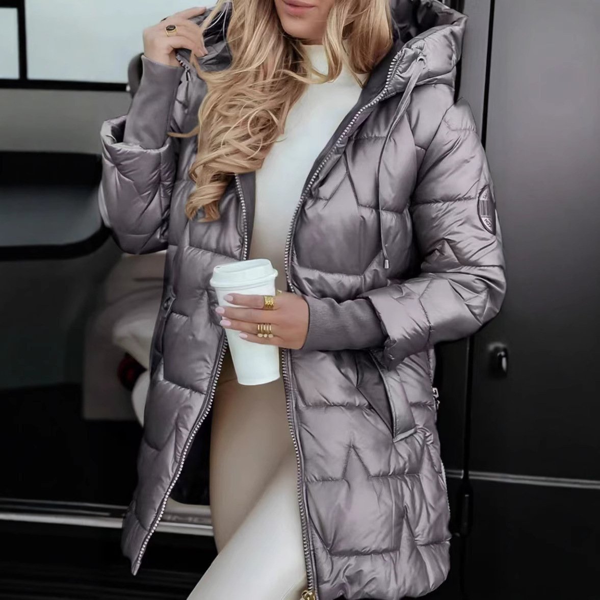 Elegant Winter Hooded Down Jacket Cardigan Coat - Image 9