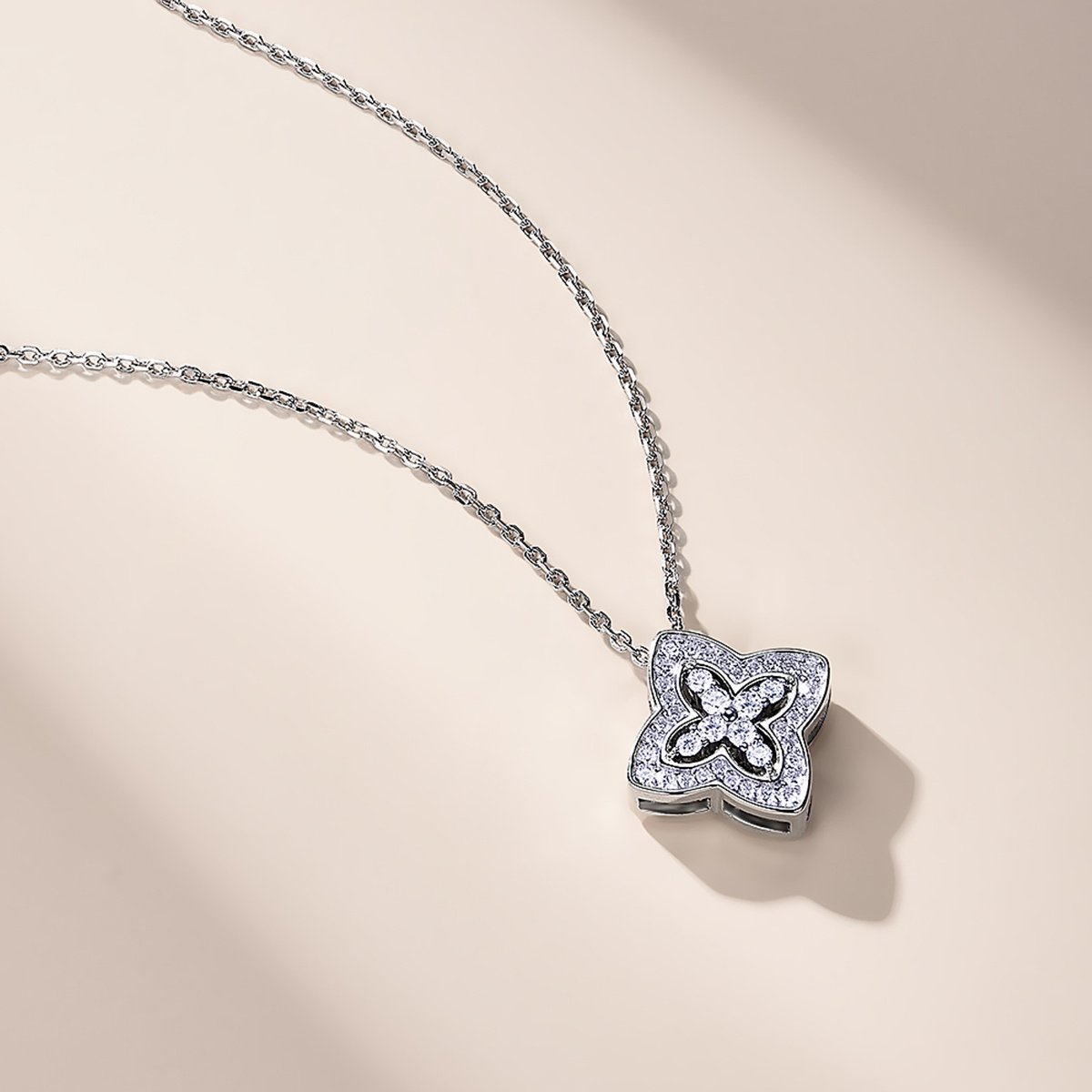 S925 Sterling Silver Pave Clover Moissanite Necklace 40-45cm D Color VVS1 Silver Gold Dual Tone GRA Certified Gift Box - Image 2