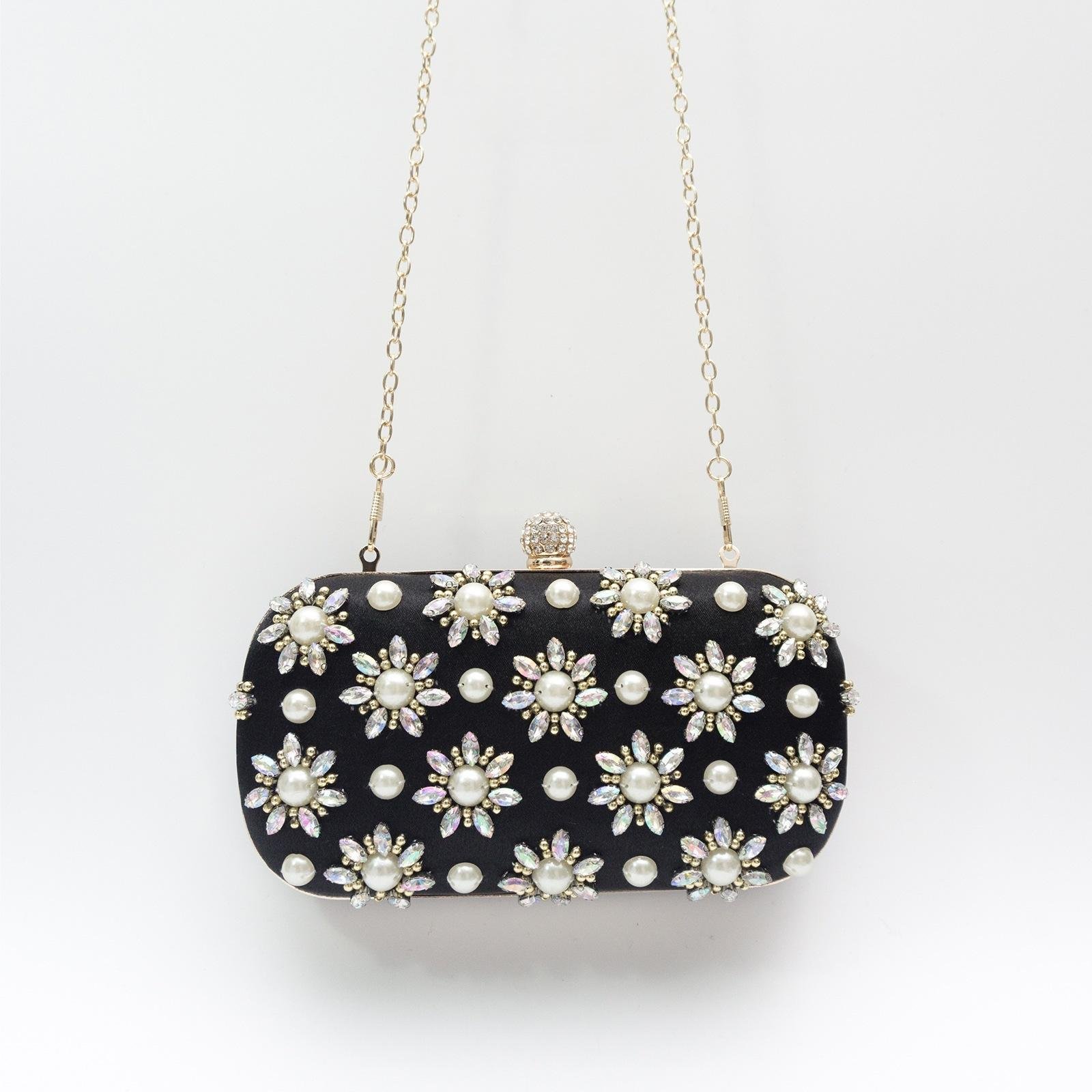 Pearl-Color Diamond Flower Evening Bag For Formal Wear - Image 2