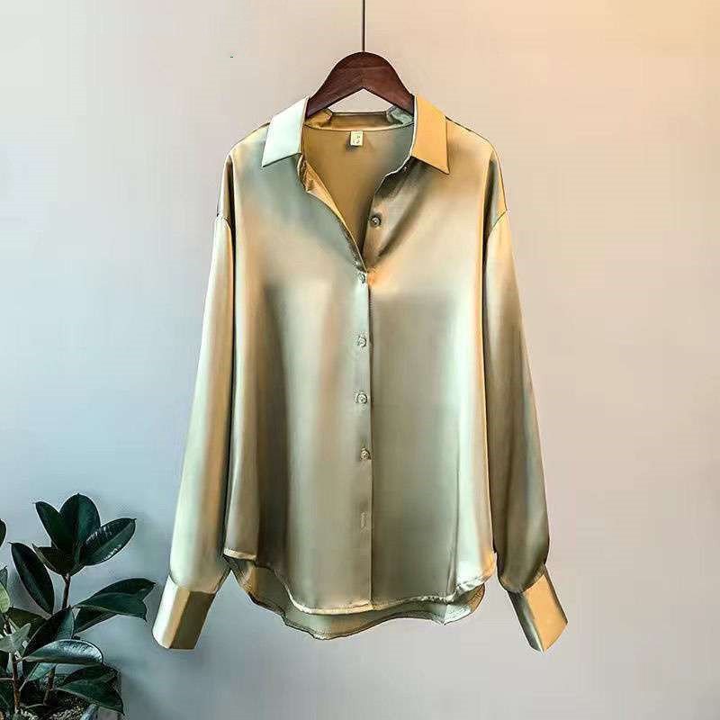 Women's Long-sleeved Satin Shirt - Image 10