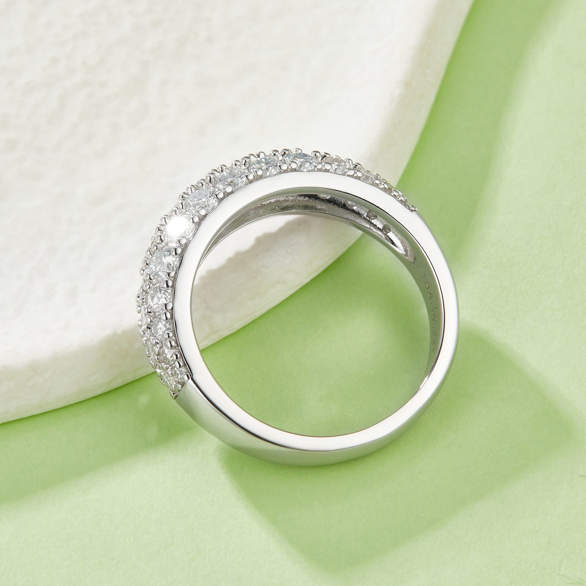 S925 Sterling Silver 3-Row Pave Moissanite Ring, 1.9ct D-VVS1 Eternity Band, Platinum Plated US Sizes 5-9, GRA Certified Gift Box - Image 3