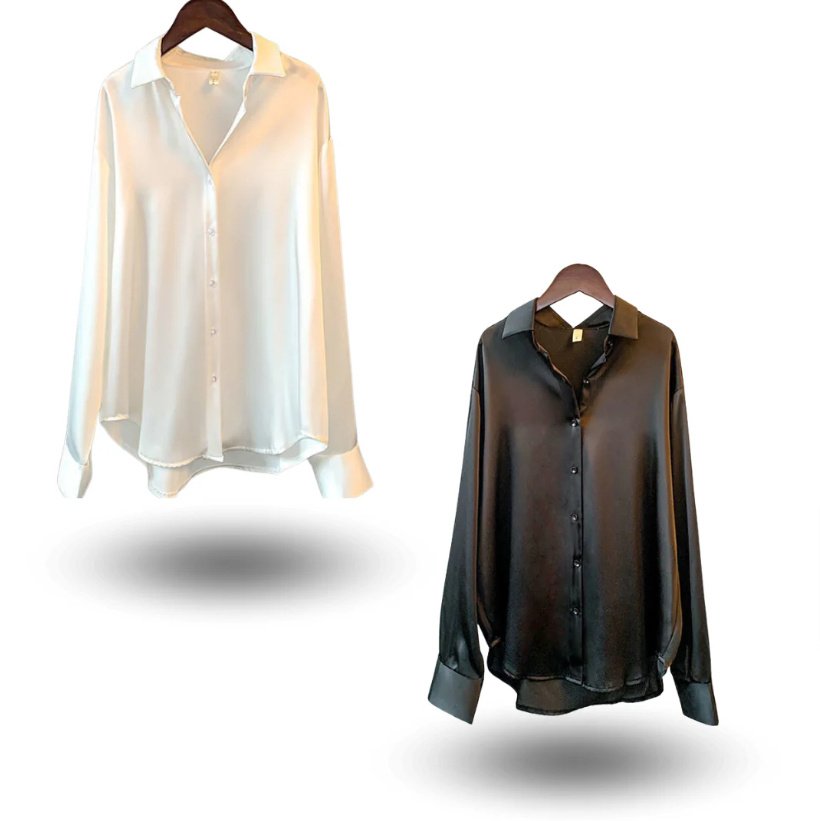 Women's Long-sleeved Satin Shirt - Image 4