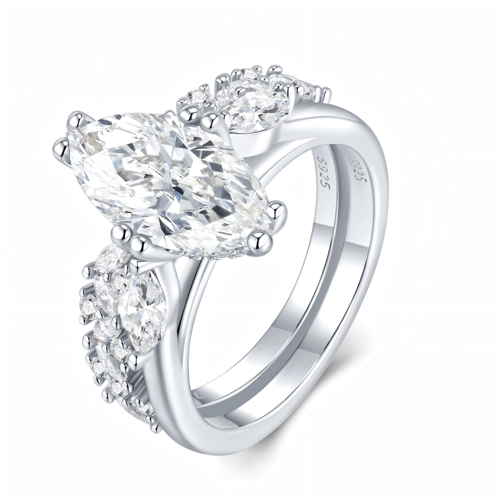 Engraved With Top-quality Moissanite, This Luxurious And Fashionable Minimalist Jewelry Set Features Exquisite Silver Accessories For Ladies. Made Of S925 Silver With Electroplated Platinum. - Image 5