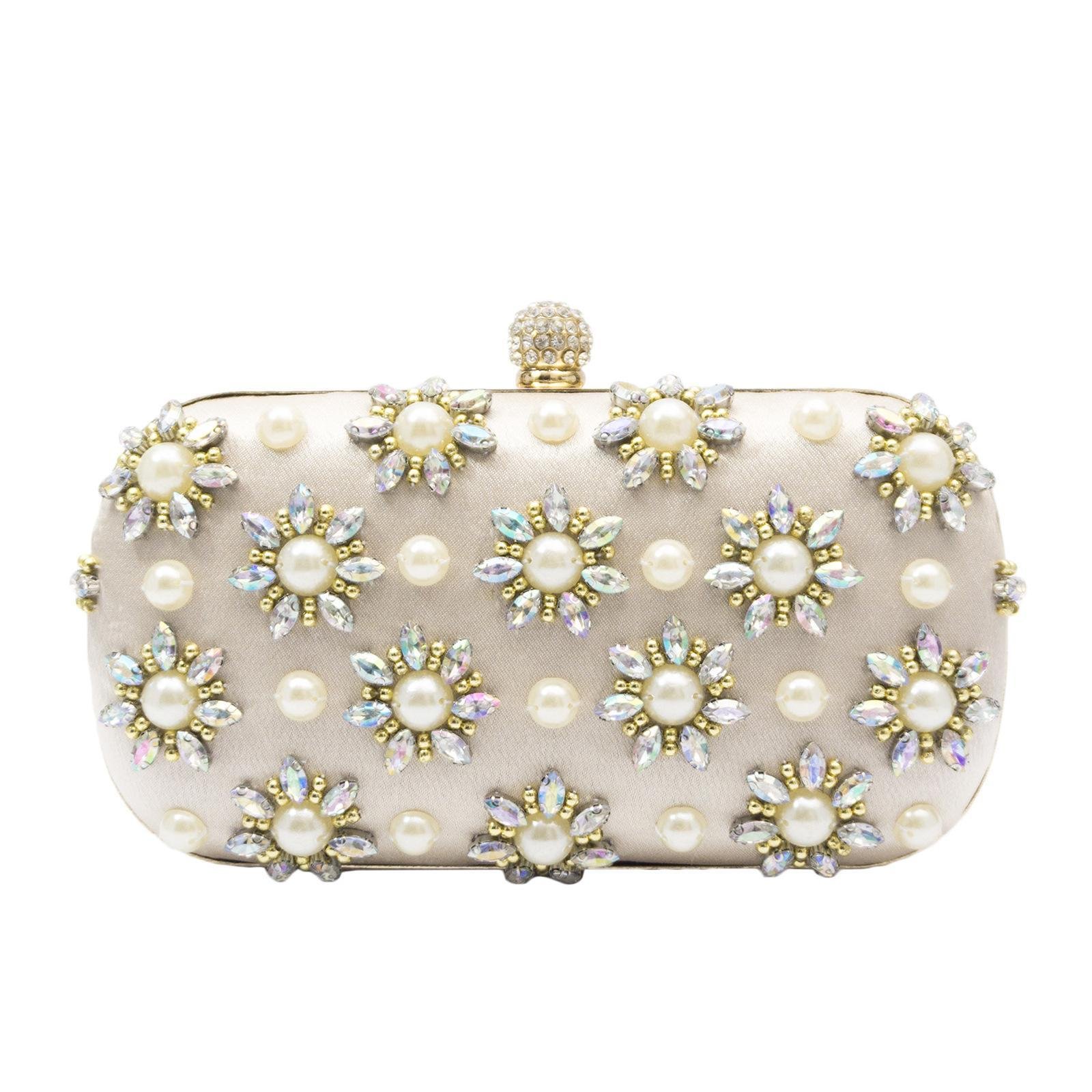 Pearl-Color Diamond Flower Evening Bag For Formal Wear - Image 6