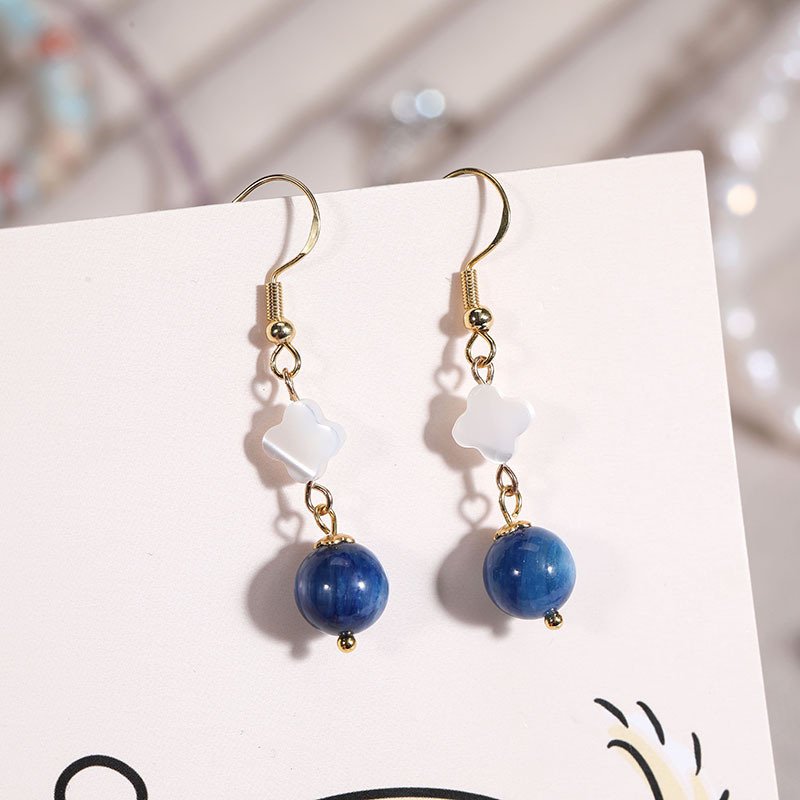 Original Natural White Shell And Kyanite Vintage-style Earrings - Image 4