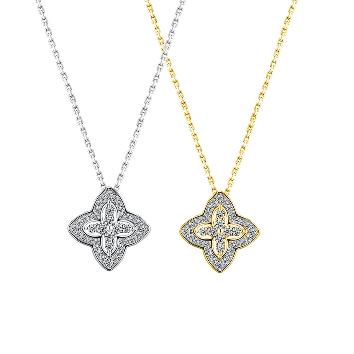 S925 Sterling Silver Pave Clover Moissanite Necklace 40-45cm D Color VVS1 Silver Gold Dual Tone GRA Certified Gift Box