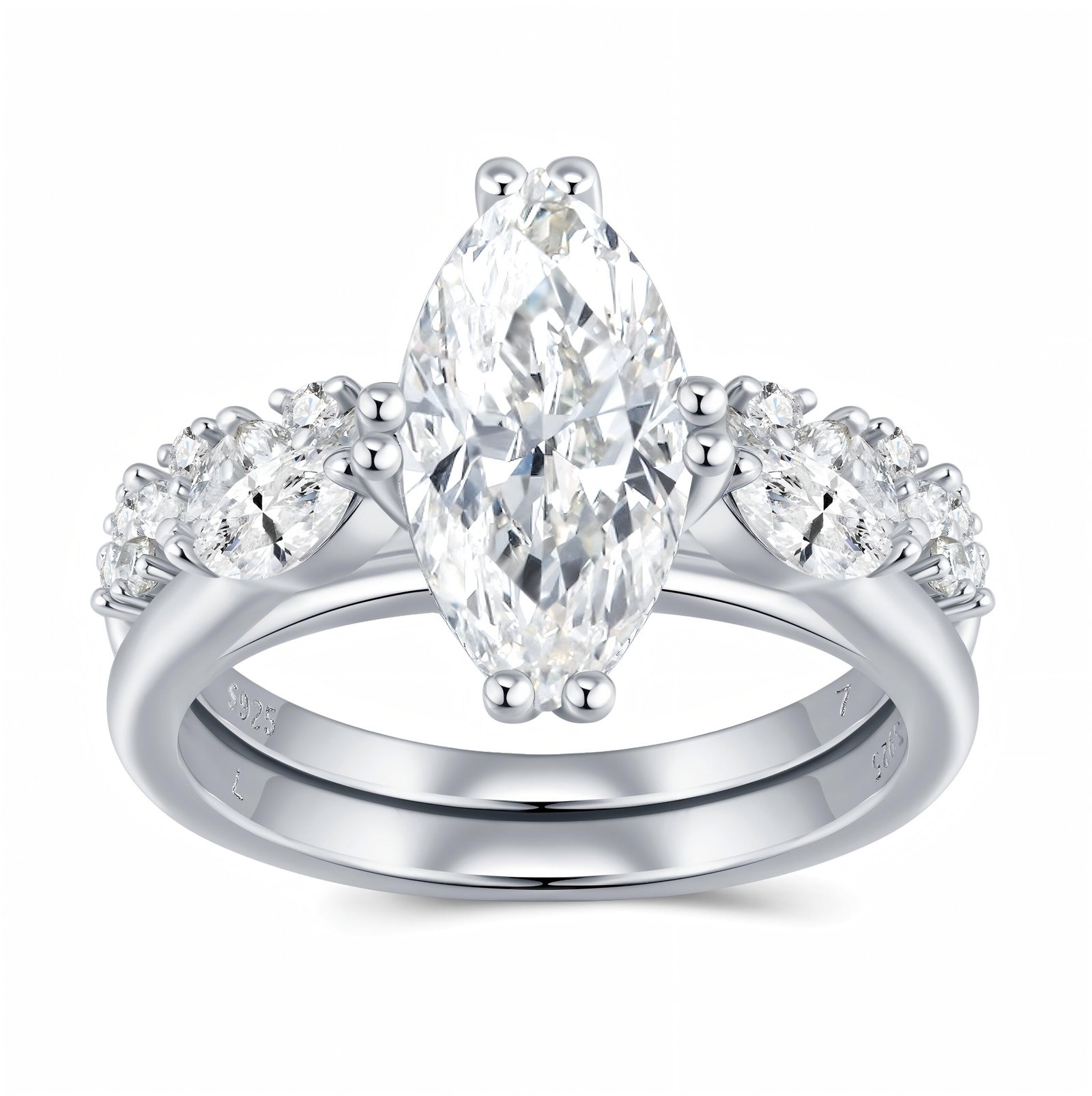 Engraved With Top-quality Moissanite, This Luxurious And Fashionable Minimalist Jewelry Set Features Exquisite Silver Accessories For Ladies. Made Of S925 Silver With Electroplated Platinum.