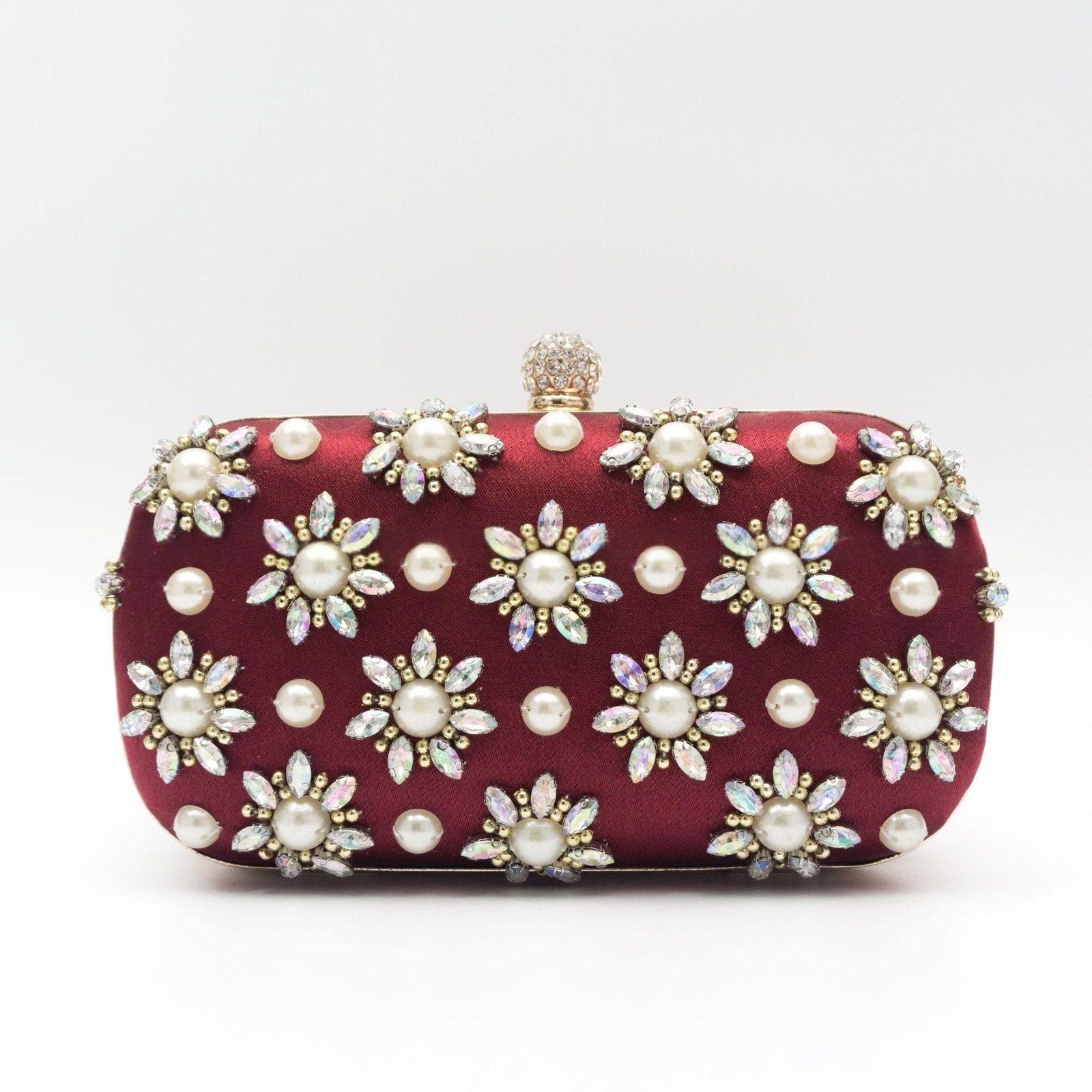 Pearl-Color Diamond Flower Evening Bag For Formal Wear - Image 7