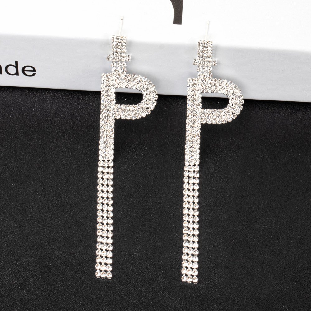 Fashion Jewelry 925 Silver Needle Ornaments Rhinestone Letter B Earrings Banquet Tassel Ear Ornaments Female - Image 8