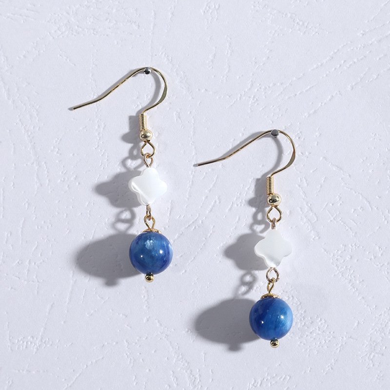 Original Natural White Shell And Kyanite Vintage-style Earrings - Image 2