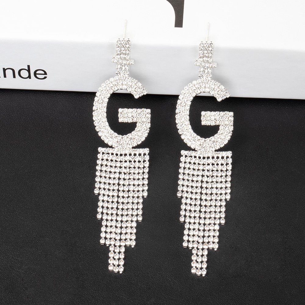 Fashion Jewelry 925 Silver Needle Ornaments Rhinestone Letter B Earrings Banquet Tassel Ear Ornaments Female - Image 7