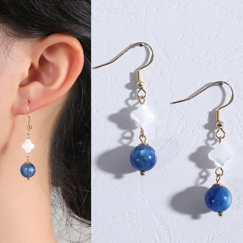 Original Natural White Shell And Kyanite Vintage-style Earrings