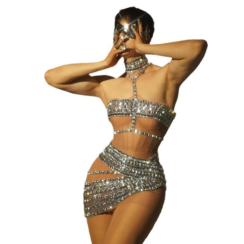 High-end And Fashionable Rhinestone Tube Top Short Skirt Top Vest - Image 4