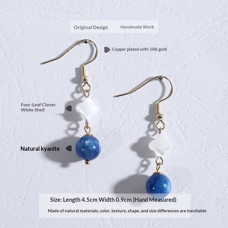 Original Natural White Shell And Kyanite Vintage-style Earrings - Image 3