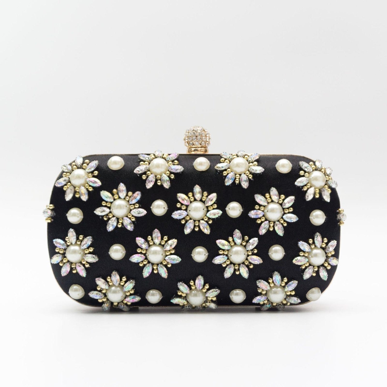 Pearl-Color Diamond Flower Evening Bag For Formal Wear - Image 3
