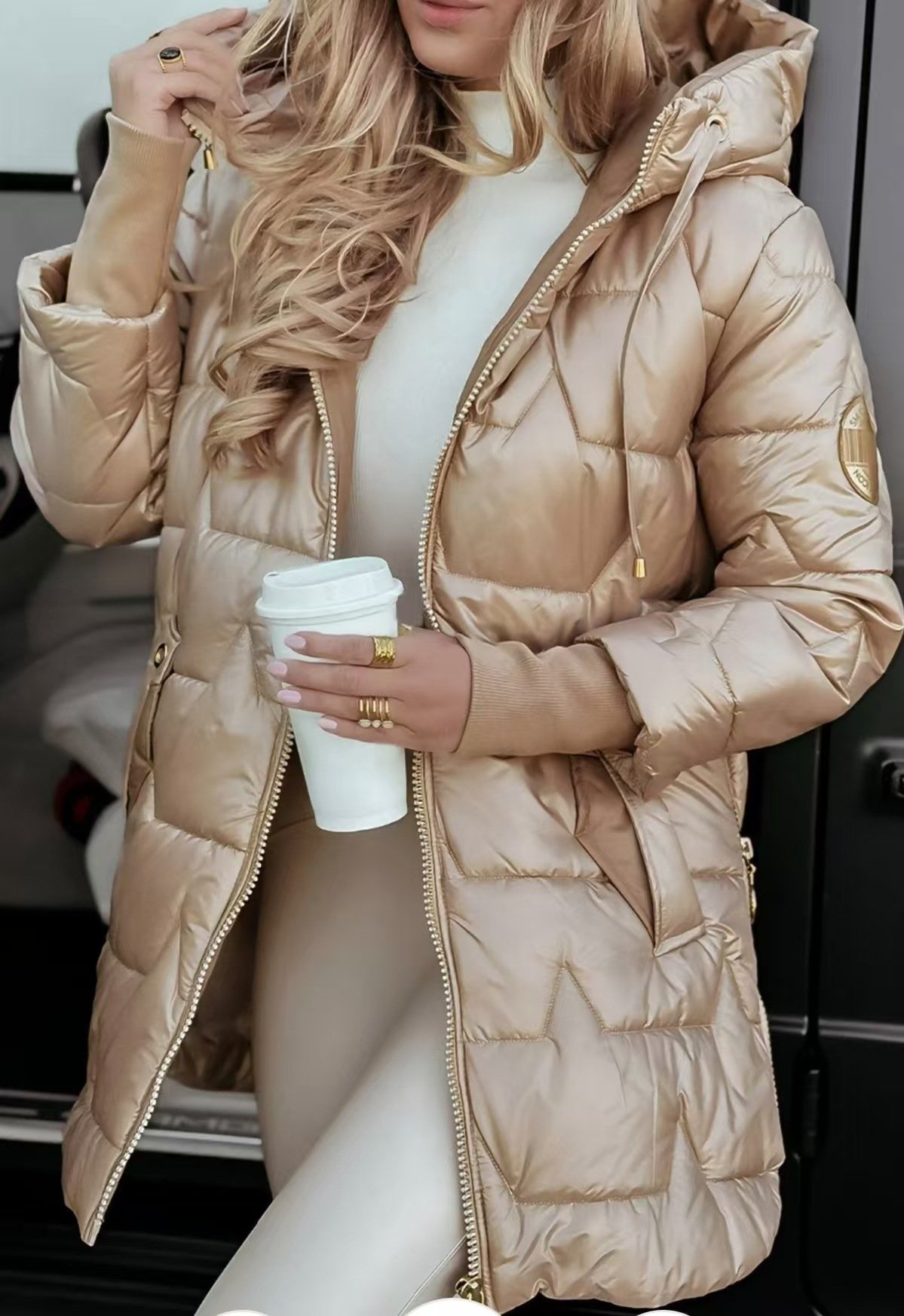 Elegant Winter Hooded Down Jacket Cardigan Coat - Image 3
