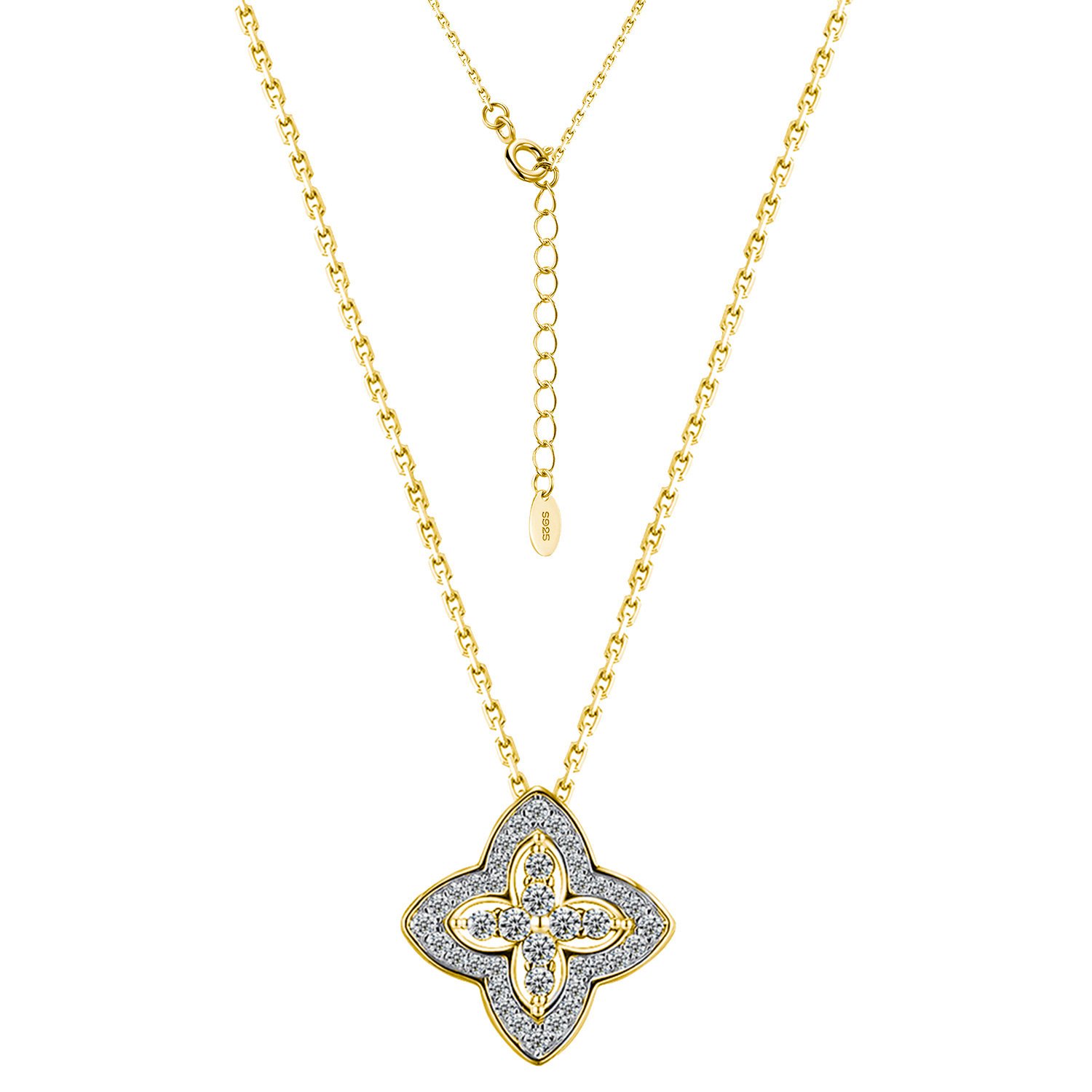 S925 Sterling Silver Pave Clover Moissanite Necklace 40-45cm D Color VVS1 Silver Gold Dual Tone GRA Certified Gift Box - Image 6