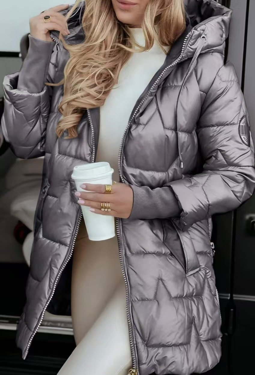 Elegant Winter Hooded Down Jacket Cardigan Coat - Image 6
