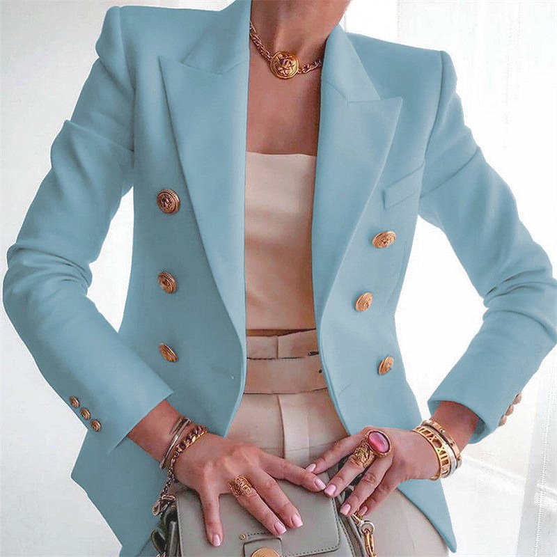 Light Blue Elegant Double-breasted Blazer