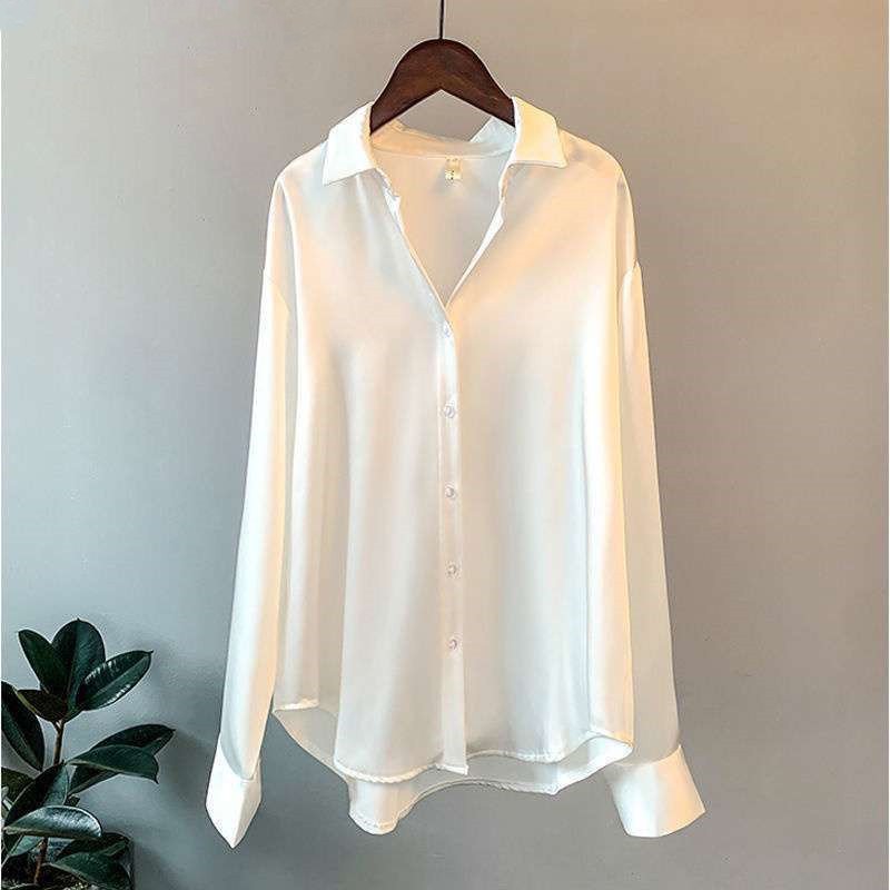 Women's Long-sleeved Satin Shirt - Image 3