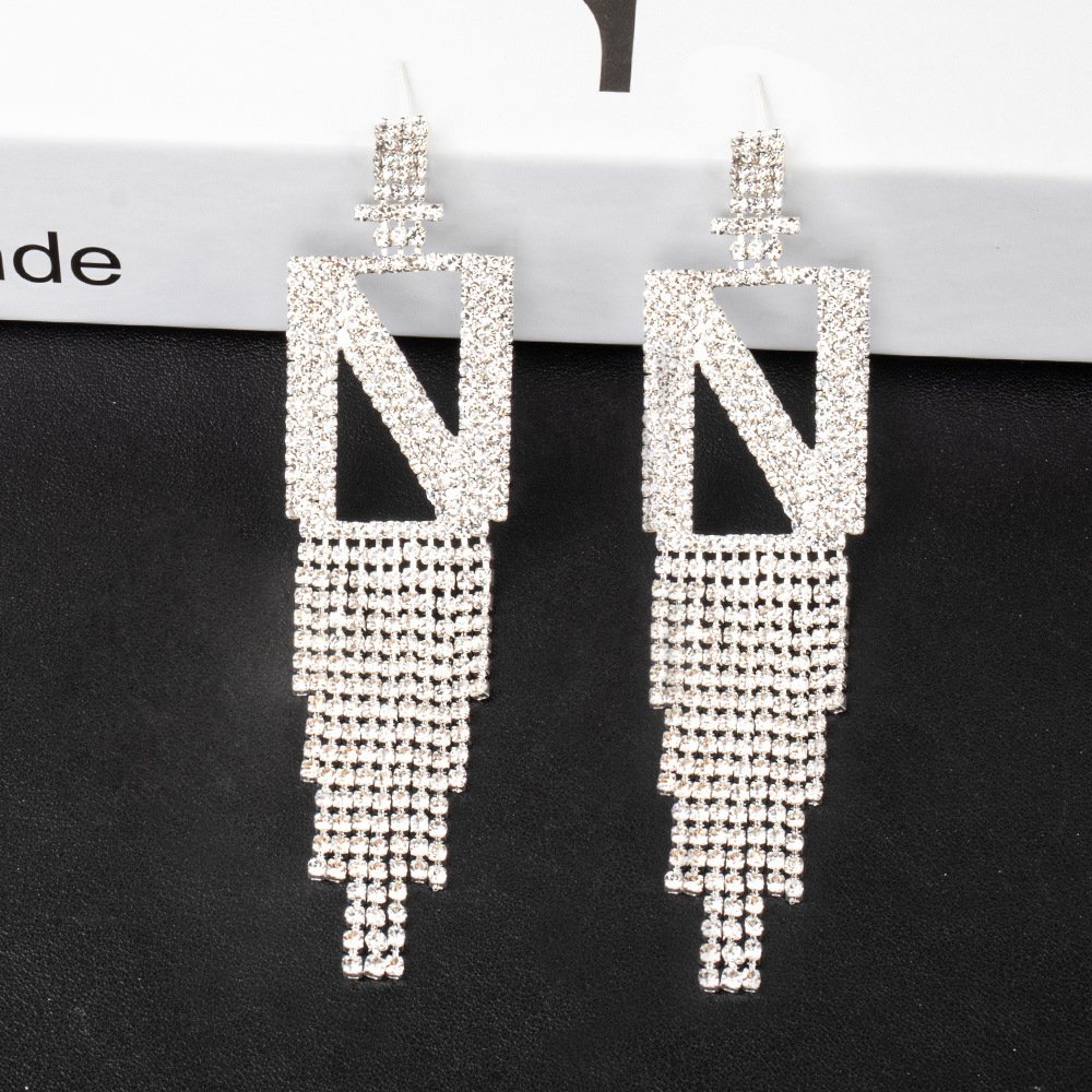Fashion Jewelry 925 Silver Needle Ornaments Rhinestone Letter B Earrings Banquet Tassel Ear Ornaments Female - Image 4