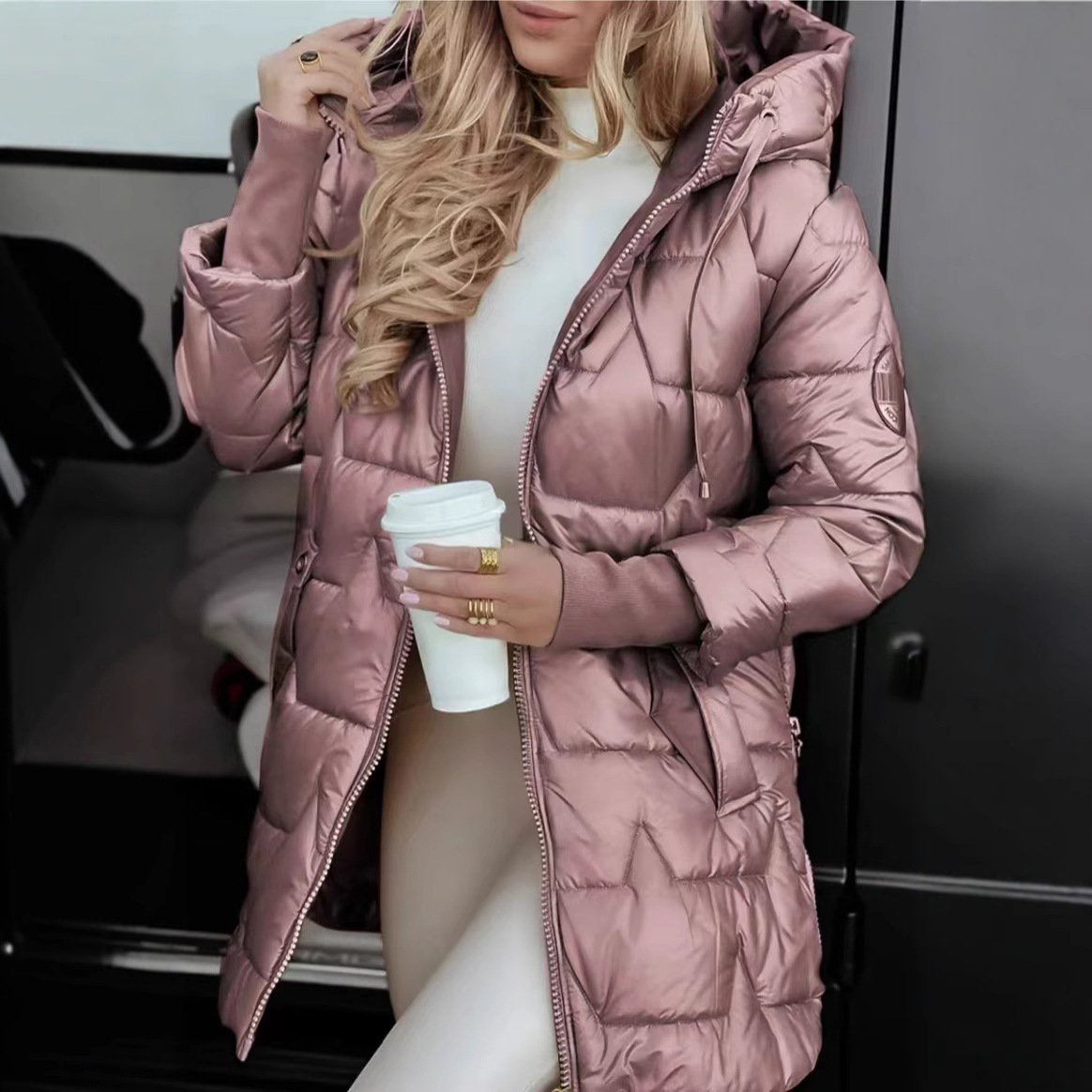 Elegant Winter Hooded Down Jacket Cardigan Coat - Image 8