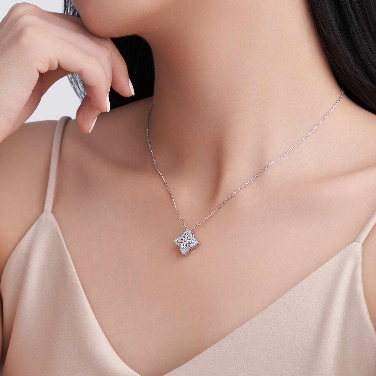 S925 Sterling Silver Pave Clover Moissanite Necklace 40-45cm D Color VVS1 Silver Gold Dual Tone GRA Certified Gift Box - Image 7