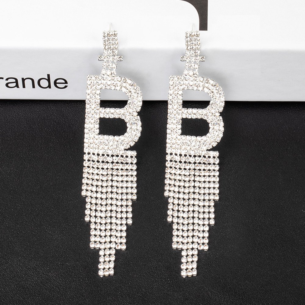 Fashion Jewelry 925 Silver Needle Ornaments Rhinestone Letter B Earrings Banquet Tassel Ear Ornaments Female - Image 6