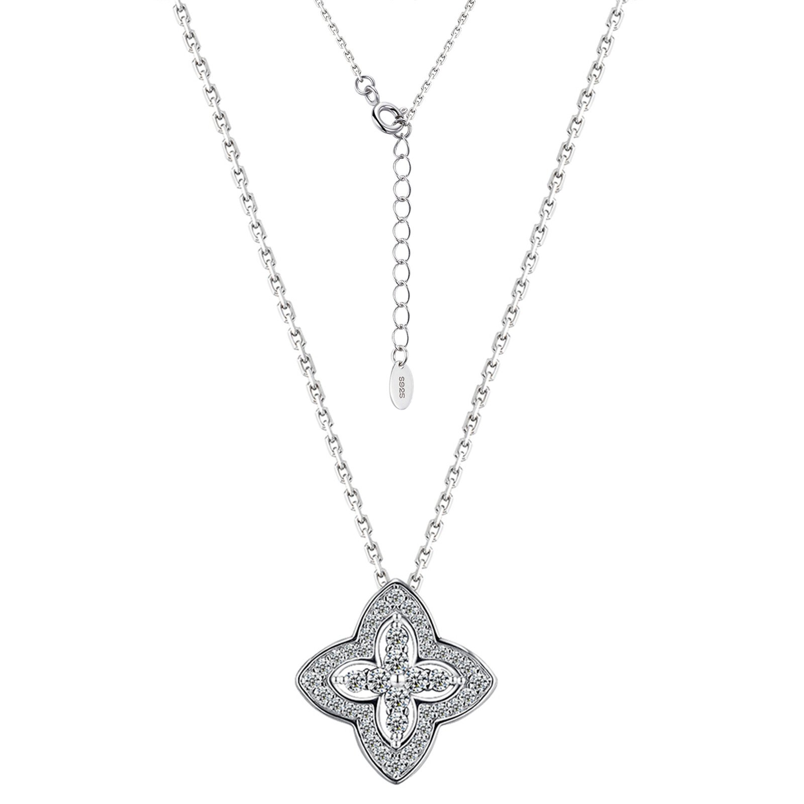 S925 Sterling Silver Pave Clover Moissanite Necklace 40-45cm D Color VVS1 Silver Gold Dual Tone GRA Certified Gift Box - Image 4