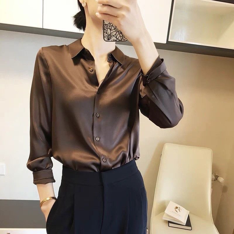 Women's Long-sleeved Satin Shirt - Image 9